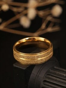 1枚7毫米宽不锈钢哑光简约款18K镀金戒指，男女皆宜 - 金色 - 查看 2