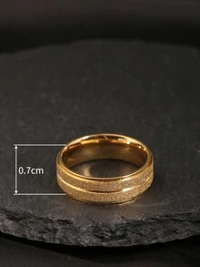 1枚7毫米宽不锈钢哑光简约款18K镀金戒指，男女皆宜 - 金色 - 查看 3