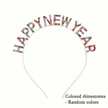 1pc Sparkly Rhinestone Headband - Women & Girls New Year Party Hair Accessory, Available In Gold, Silver, Colorful - HAPPY NEW YEAR Hair Hoop - Multicolor - View 13