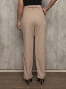 Women's Tailored High-Waisted Straight Dress Pants In Viscolinho With Pocket - 米色 - 查看 2