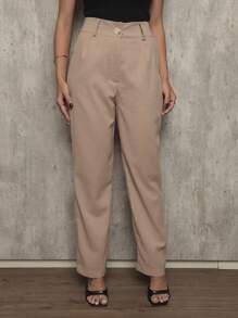 Women's Tailored High-Waisted Straight Dress Pants In Viscolinho With Pocket - 米色 - 查看 1