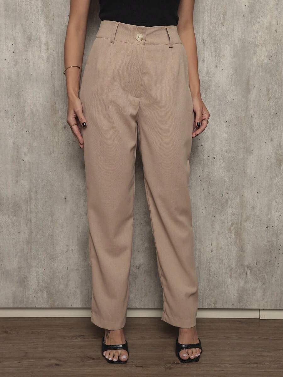 Women's Tailored High-Waisted Straight Dress Pants In Viscolinho With Pocket - 米色 - 查看 1