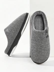 室内家居条纹拖鞋男士圆头柔软舒适绒面记忆泡沫鞋冬季保暖时尚情侣拖鞋黑色