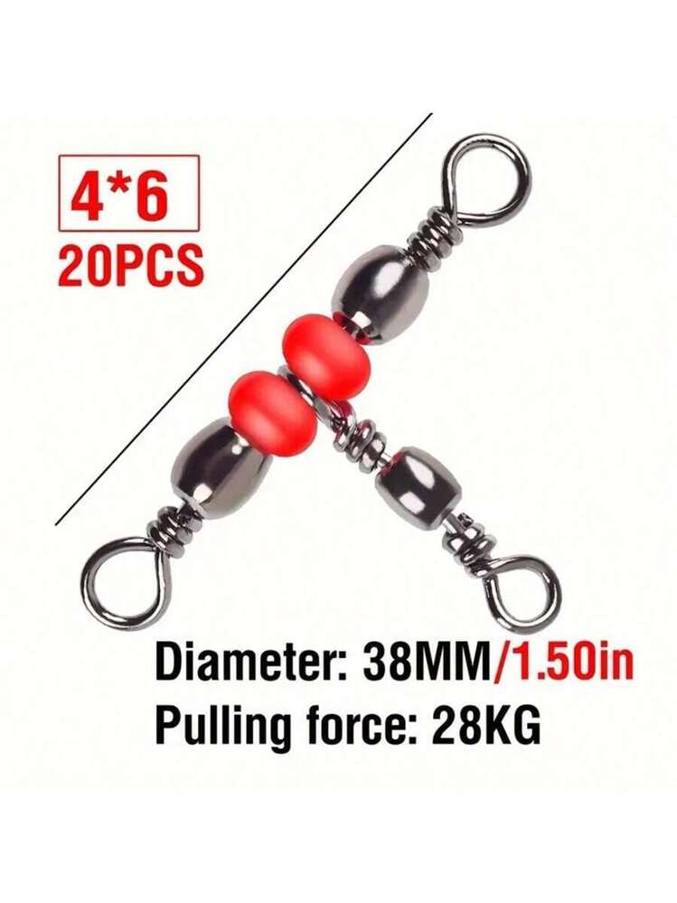 Shi❁⃘*.゜ 20pcs Japanese Style Treble Swivel Connector, T-Shape Red Bead