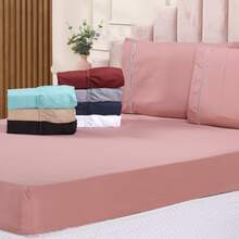 3-Piece Sheet Set 400 Thread Count Queen Size Bed Micropercal Ponto Palito Hotel Soft Touch - Burgundy - View 2
