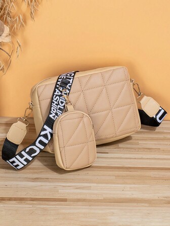 Quilted PU Leather Crossbody Bag With Wide Strap And Coin Purse - Stylish And Convenient For Daily And Outdoor
