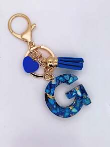 1 件女士米色树脂心形字母和流苏钥匙扣，可爱风格钥匙圈，创意礼物送给朋友万圣节汽车配件包魅力学校哥特 Y2k