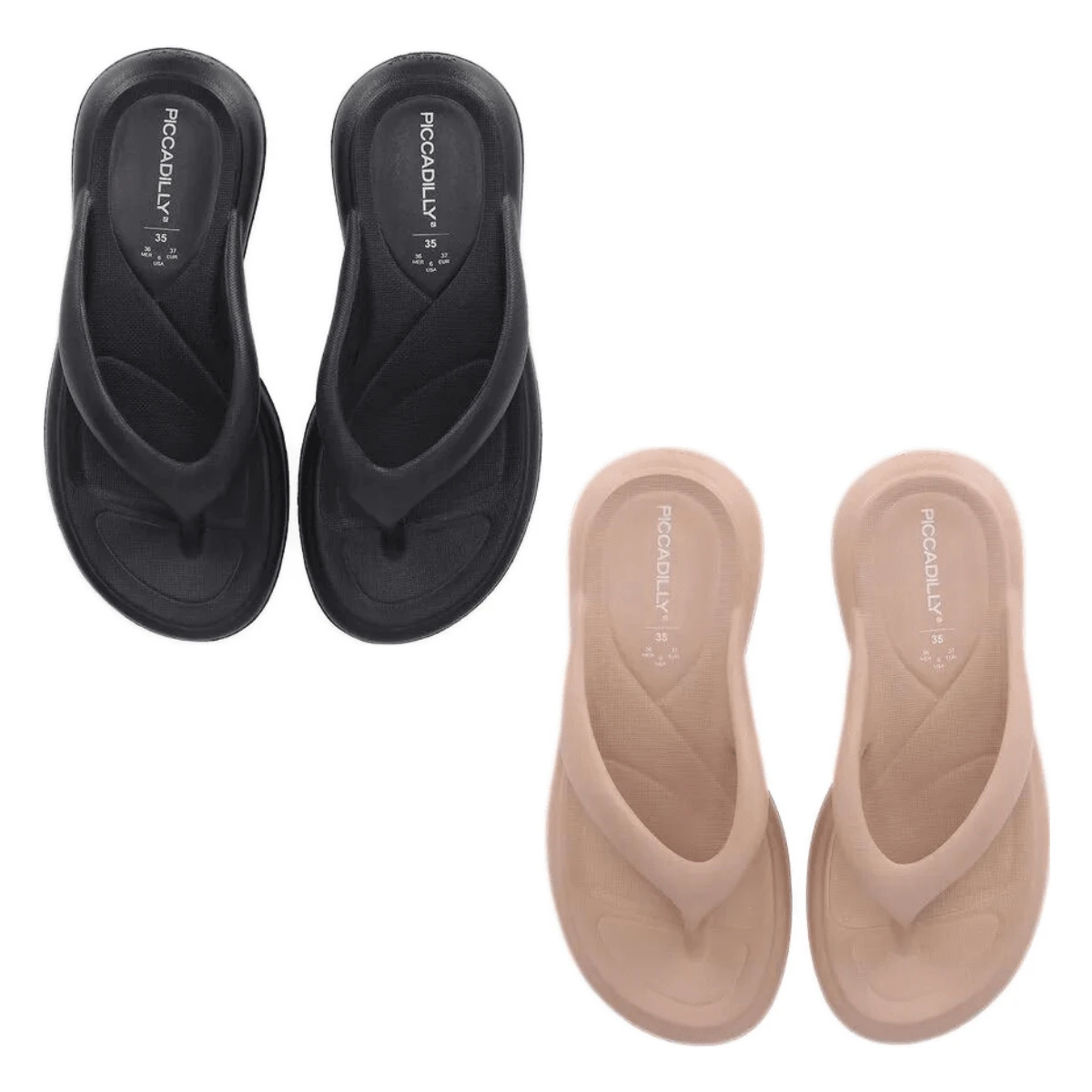 Kit 2 Pairs Women's Cloud Orthopedic Flip Flops Piccadilly Marshmallow Fasciitis Spur - 彩色 - 查看 1