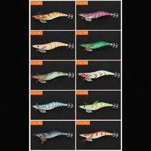 Topline Tackle 2pcs/6pcs/10pcs 3.0/3.5 3D Fishing Wooden Shrimp Luminous Squid Octopus Lure Hard Bait Swimbait Squid Hook Lure With Package