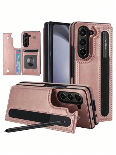 Luxury Leather Case Compatible With Samsung Galaxy Z Fold 5 6 Fold3 4 With Pen Slot Card Holder And Stand - Anti-Drop Shockproof Covers Pens Not Included