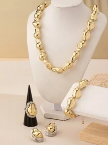 1 Set Of 2024 European And American Style Sweet, Cool, Cold, Light Luxury, Niche High-End Feeling, New Asymmetrical Shaped Bead Necklace Bracelet Earring Set, Elegant And High-End Feeling, Collarbone Chain Simple And Exquisite, And Women's Banquet Parties, Daily Commuting Wear - Jewelry Set - View 8