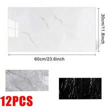 12X PVC Marble Tiles Wall Sticker Self-Adhesive Stick On Kitchen Bathroom Decor - Black - View 2
