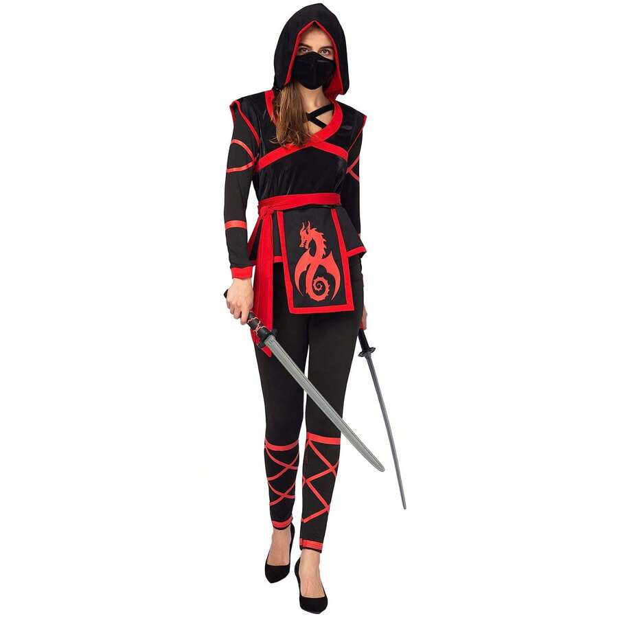 Disfraz de mujer de guerrera para Halloween, festivales, fiestas rave, role play, con un mono, accesorios faciales y faja de cintura