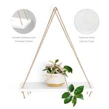 2pcs Wooden Hanging Shelves, Bohemian Style Decor, Rope Swing, Retro Floating Shelves, Wall Display Rack, Home Storage Organizer, Suitable For Living Room, Bedroom, Bathroom, Kitchen, Home Decor, Room Decor, Wall Decor Gift, Birthday & Graduation Gift - White - View 6