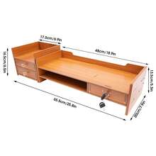 CNCEST Monitor Stand With 3 Drawers, 2 Tiers Laptop Computer Monitor Riser For PC Screen, Desktop Wooden Screen Monitor Stand Riser With Storage Organizer For Home Office - Wooden - View 4