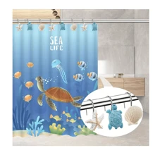 12pcs Ocean Theme Blue Sea Turtle Shell Bathroom Shower Curtain Hooks Set, Home Decor For Living Room, Bedroom, Kitchen Home Bathroom Decor Fall Decor Bathroom Accessories Back To School
