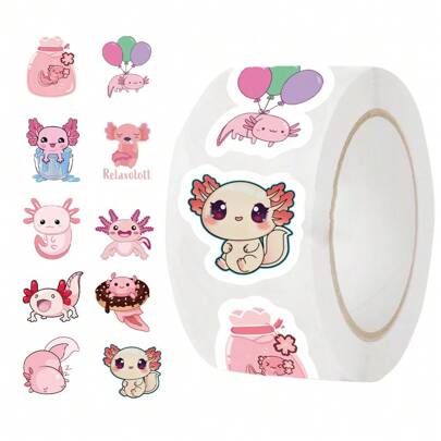 500 piezas Pegatinas de ajolote de caliente para decoración con graffiti, aplicables a patinetas, computadoras, tazas de agua, cascos, escritorios, fundas de teléfono, cajas de regalo, sobres y otras pegatinas creativas DIY, útiles escolares, de vuelta a la escuela