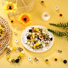 10-68pcs Natural Colorful Butterfly Sunflower Flowers Bee Wooden Bead Crystal Spacer Bead With Beadable Ballpoint Pen Accessories Production Kit DIY Jewelry Making Garland Necklaces Bracelet Keychain Pen Bead Valentines