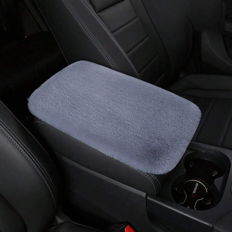 1pc Universal Car Armrest Cover Faux Plush Central Console Pad