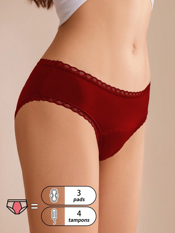 1pc Absorbent Valentine's Red Low-Waist Panties, Comfortable Stretchy Intimate Period Leakproof Underwear Suitable For Women