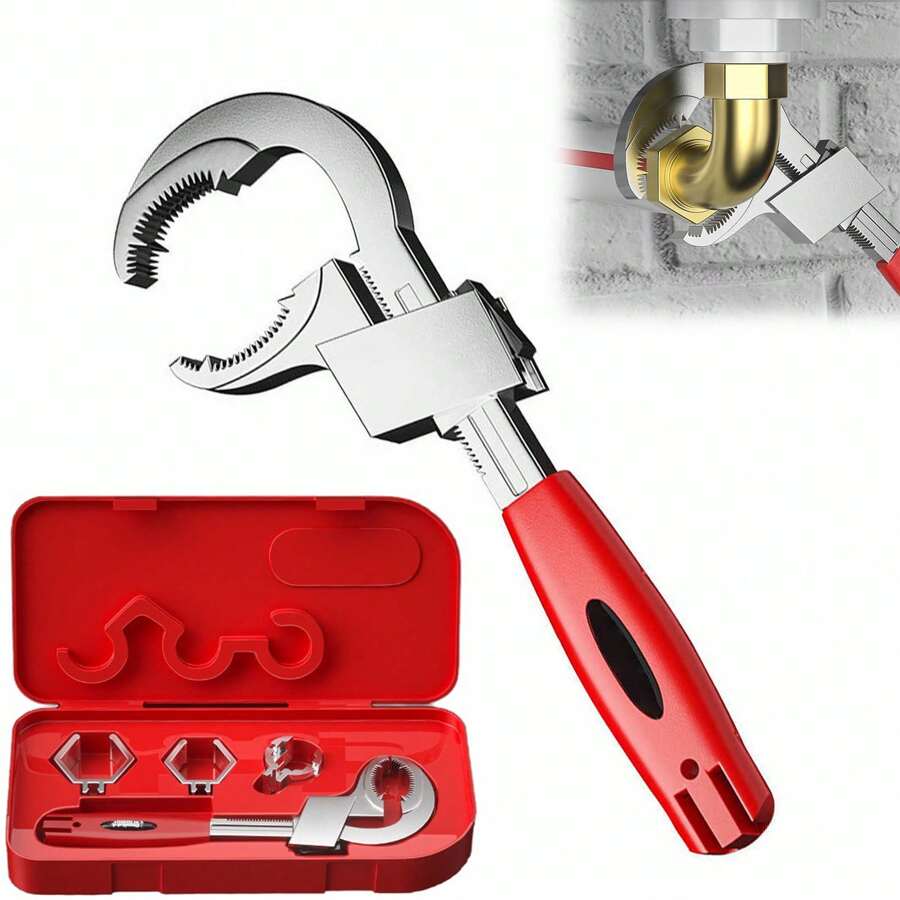 Universal Adjustable Wrench, 27cm/10.6inch Bathroom Wrench Adjustable Spanner, 80mm Max Opening, Multifunctional Adjustable Wrench Tap Spanner Wide Opening Spanner For Faucet Installation - 銀色 - 查看 1