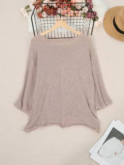 Plus Size Women Casual Loose Solid Color 3/4 Sleeve Sweater