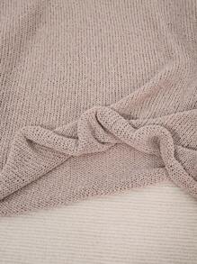 Plus Size Women Crew Neck Casual Loose Solid Color 3/4 Sleeve Sweater - Khaki - View 6