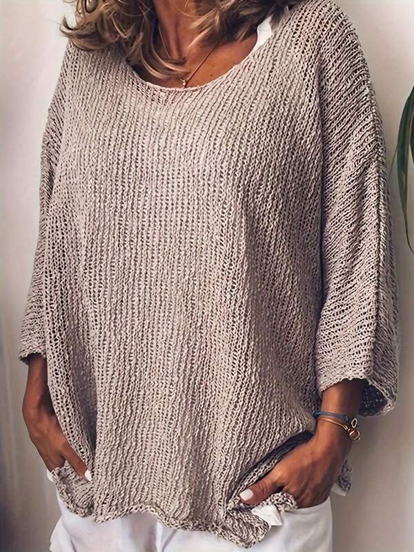 Plus Size Casual Loose Solid Color Three-Quarter Sleeve Sweater