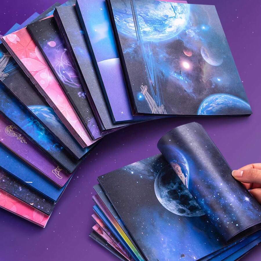 50 piezas de hojas de papel de origami con estampado de cielo estrellado, papeles de colores brillantes impresos por ambas caras para manualidades infantiles, jardín de infancia - Multicolor - Ver 1