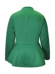 Chaqueta con abotonadura de tela pura talla grande, ropa exterior de manga larga casual de primavera y otoño para mujer - Verde - Ver 2