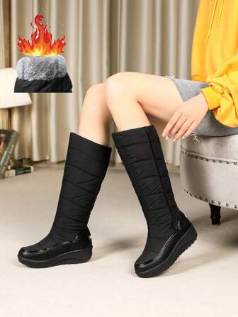 Women's Winter Snow Boots, Warm, Windproof, Waterproof, Anti-Slip, Thick Fur Lining, Mid-Calf, Flat Low Heel