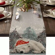 1 件圣诞餐桌装饰桌旗，复古白熊水墨画松树可洗桌布咖啡桌旗 13 X 70 英寸 - 彩色 - 查看 11