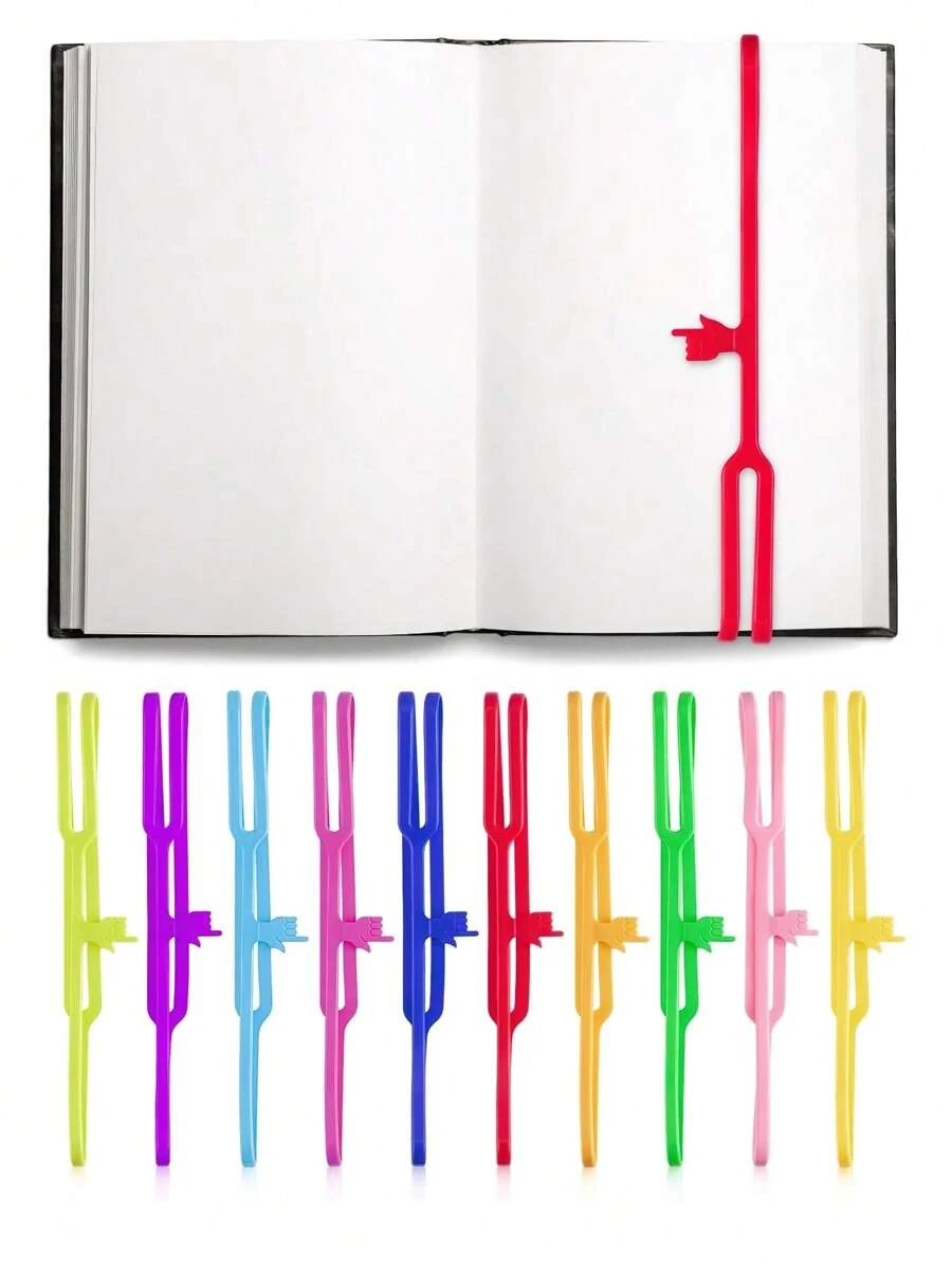 1/10 piezas Marcador de libros de silicona con dedo apuntador de 8 pulgadas, correa elástica de goma de color, marcador de libros único, regalo de lectura para la oficina y la escuela - Unitalla - Ver 1