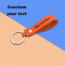 1pc Personalized Leather Keychain, Business Gifts Leather Keyring For Men And Women, Car Key Holder, Wallet Decor, Bag Charm, Colorful, Adorable, Contracted, Funny, Kawaii, Y2K, Minimalist, Commuting, Business Casual, Basics, Custom, Personalized, Unique, Customized, Ideal Gifts For Her, Her, Boyfriend, Friends, For Anniversaries, For Holiday/ Vacation, For Outdoors/Outings/Travel/Hiking/Stadium/Sports/Climbing, For Business/Commute/Work/Office, Travel, Customized Bag Accessories, Street Casual Chic - Orange - View 1