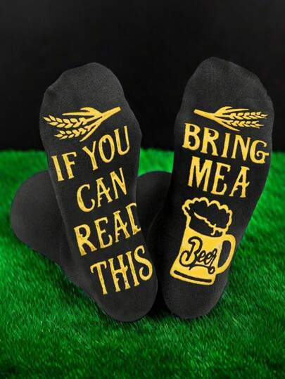 1 Pair Of Men's Gift,Funny Socks, Floor Socks, Anti Socks, Mid Tube Socks, With The Letters "If You Can Read This,Bring Me A Beer", Creative Gift Socks For Brothers And Father