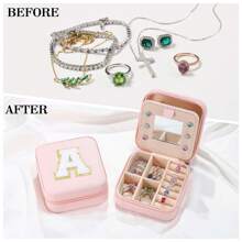 A-Z Initial Letter Travel Jewelry Box - Travel Jewelry Case For Women, Small Jewelry Travel Case| Mini Jewelry Case| Birthday Gifts For Women Gifts For Girlfriend Gifts For Friends Jewelry Holder,Christmas, Halloween, Birthday Gifts Back To School - Multicolor - View 4