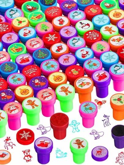 10 pezzi Timbri natalizi in plastica, adatti per set di timbri per vacanze, omaggi per feste, ricompense in classe, borse regalo, design casuale