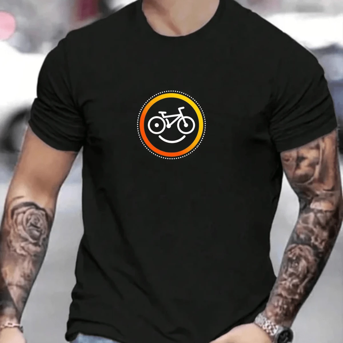 Unisex Bike Bicycle Ride Casual T-Shirt 100% Cotton - 黑色 - 查看 1