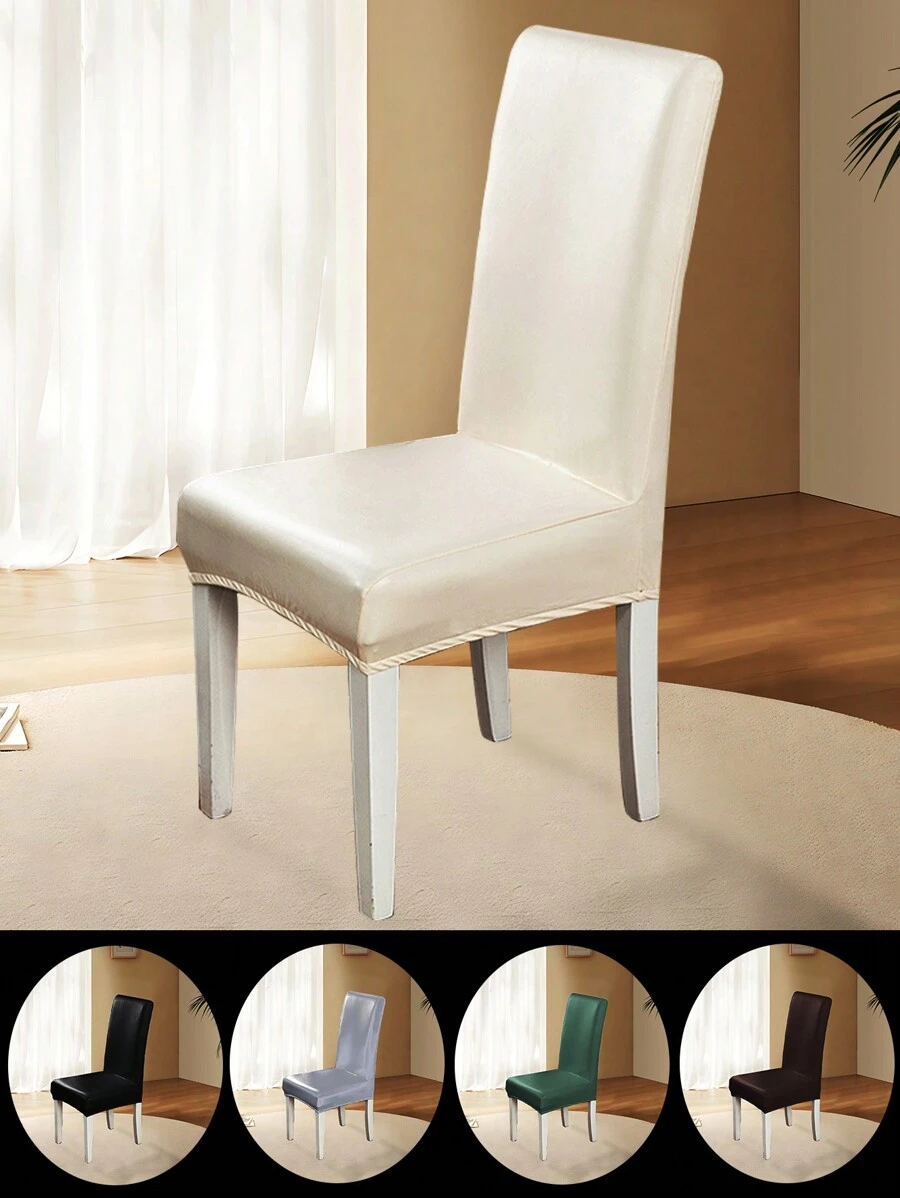 1pc 160gsm Solid Color PU Printed Dining Chair Cover, Stretch Elastic Removable & Washable Seat Protector For Kitchen, Home Or Party - Multicolor - View 1