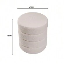 LIVINGANDHOME Living And Home Plush Round Channel Ottoman In Luxurious Teddy Bear Fur - Soft 43cm Footrest And Seat With 120kg Capacity - Available In Elegant White Or Grey - White - View 11