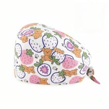 1pc Women Mountain & Water Print Cartoon Graffiti Polyester Printed Scrub Cap, Four Seasons Medical Worker Cap For Doctor, Nurse, Beauty Salon, Veterinary, Anti-Bacterial Dust Free Halloween