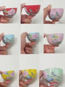 1 件茶杯，精美中国风花卉绘画陶瓷茶杯套装，适合功夫茶，非常适合夏季和冬季饮具、家居和房间装饰，适合情人节、新年、感恩节等。返校 - 彩色 - 查看 9