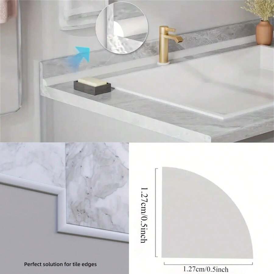 1 卷 78.74 英寸防水 PVC 四分之一圆形装饰条，自粘式柔性墙饰条，带双面胶 - 撕下并粘贴，适用于边缘、角落和橱柜