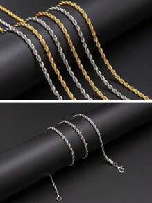3mm Stainless Steel Silver Twist Chain Necklace, Suitable For Men And Women, Silver And Gold Tone Chain, 16/18/20/22/24 Inches, Christmas, New Year, Holiday, Birthday Gift - Multicolor - View 9