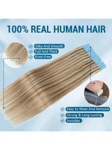 10-24英寸钢琴色真人发接发，柔顺直发，无缝隐形发片，20片/套 - S6/613 - 查看 4