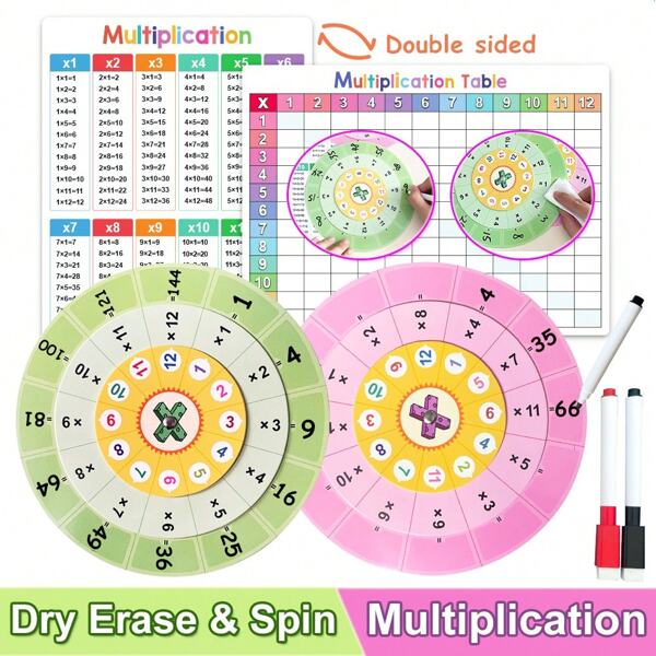 Dreh und Lerne Multiplikationstabelle Set, Math Spinner Preis Laufrad Trocken Löschen Brettspiel, Selbstüberprüfung Mathematik Fakten Drehscheibe, Homeschooling Lehrer und Klassenzimmer Zubehör, Eltern-Kind interaktives Bildungssp ielzeug Mathematik Lernmaterial für Kinder, Lehrmittelhilfe, Mathematik Lernwerkzeug, tragbare Lehrmittelhilfe