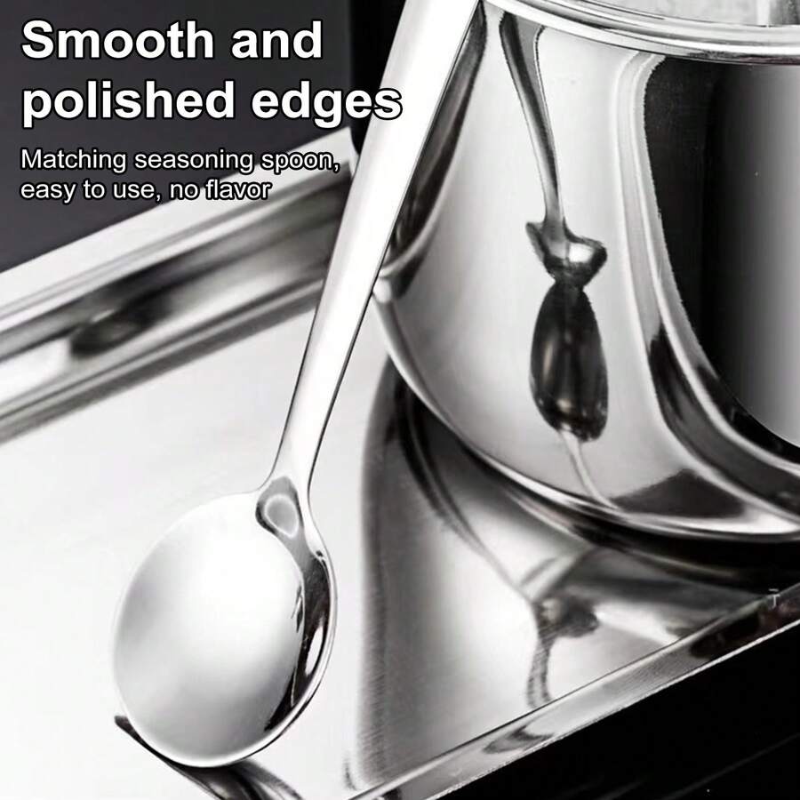 3 Seasoning Cans, Stainless Steel Sugar Cans (With Glass Lid And Spoon