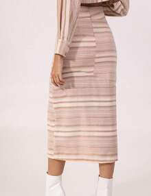 Super Midi Skirt With Natural Labrava Cutouts - 米色 - 查看 4