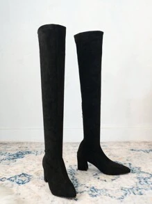 qishangda 【齐尚达】女士过膝靴，秋冬新款粗跟修身弹力保暖内衬高筒靴，加大码，性感