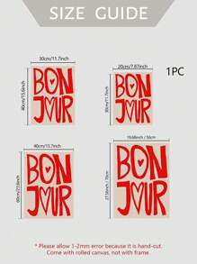 1pc "Bonjour" Letter Printed Decorative Art Poster - Classic Modern Ink Painting Wall Art Canvas, Unframed Art, Suitable For Indoor And Outdoor Decor, Great For Home Office, Bathroom, Living Room, Bedroom - Waterproof Lettering Theme Art, Suitable For Cafe, Bar And Dorm Wall Hanging